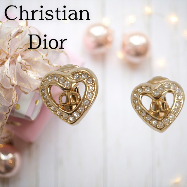 美品✨Christian Dior☆ディオール☆イヤリング☆ハート☆クリスタル