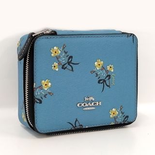 コーチ(COACH)のCOACH ジュエリーボックス 小物入れ フラワープリント レザー ブルー(小物入れ)