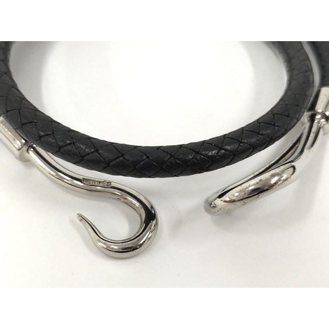 HERMES ジャンボチョーカー ブレスレット レザー メッキ ブラック