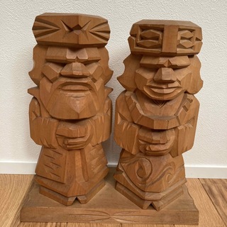 北海道　アイヌ　木彫り人形　夫婦　ニポポ(置物)
