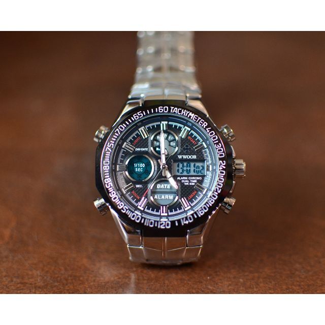 数量限定WWOORメンズ腕時計（新品・黒・デジタル機能付き）#1125a