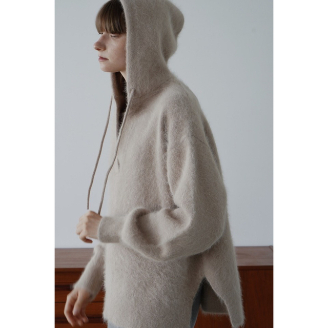 ANGORA OVER KNIT HOODIE ベージュ