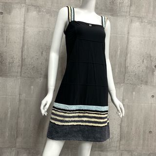 シャネル(CHANEL)のCHANEL シャネル ワンピース ノースリーブ 00C 服 スイムウェア プール 海 夏 ボーダー 40 P14948W02593 ブラック 黒 水色    ナイロン ポリウレタン レディース 人気 2000年【中古品】(その他)