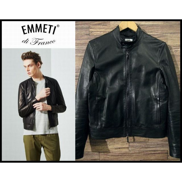 ◆超美品◆EMMETI◆JURI◆ライダースジャケット/革ジャン◆ブラック◆44 定価148,500 エンメティ JURI レザー ライダース ジャケット 44
