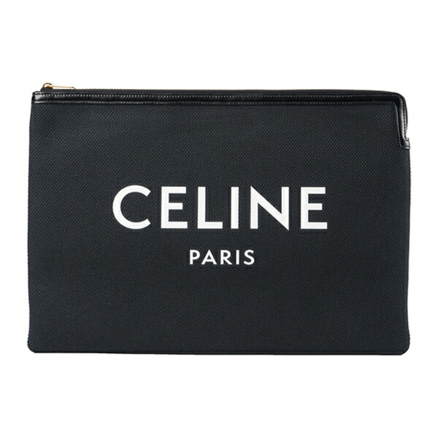 約235×34×2本体重量新品 セリーヌ CELINE クラッチバッグ コットン/レザー ブラック