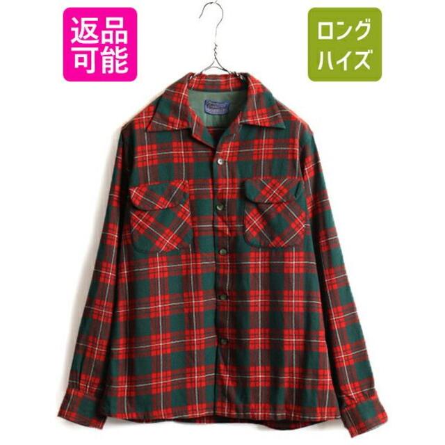 50s USA製 ■ ペンドルトン チェック オープンカラー 長袖 ウール シャ