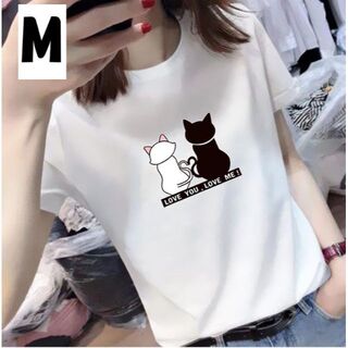 猫ちゃん　半袖　Tシャツ　ホワイト　ストレッチ　ポリエステル(Tシャツ(半袖/袖なし))