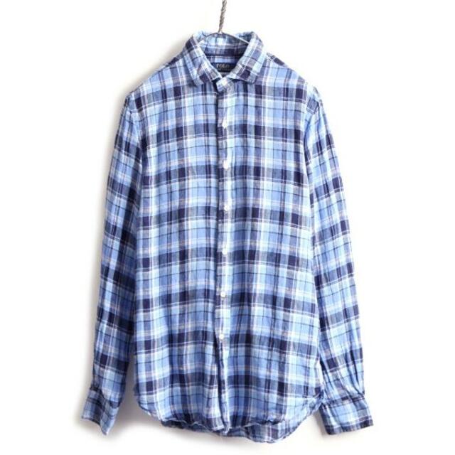高級 100% リネン □ POLO ポロ ラルフローレン チェック 長袖 シャ