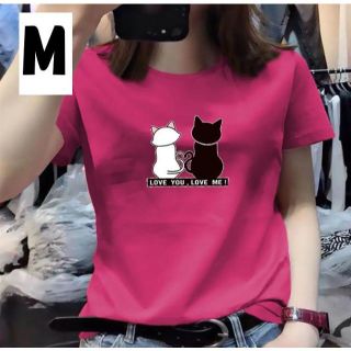 猫ちゃん　半袖　Tシャツ　ピンク　ストレッチ　ポリエステル(Tシャツ(半袖/袖なし))