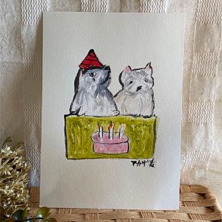 絵画。原画手描き【Happy birthday, dog!】04
