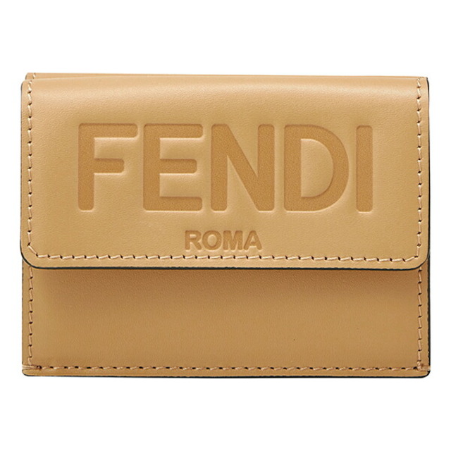 FENDI 財布　二つ折り　エフイズ　レター型　ベージュ　ロゴ金具　レザー