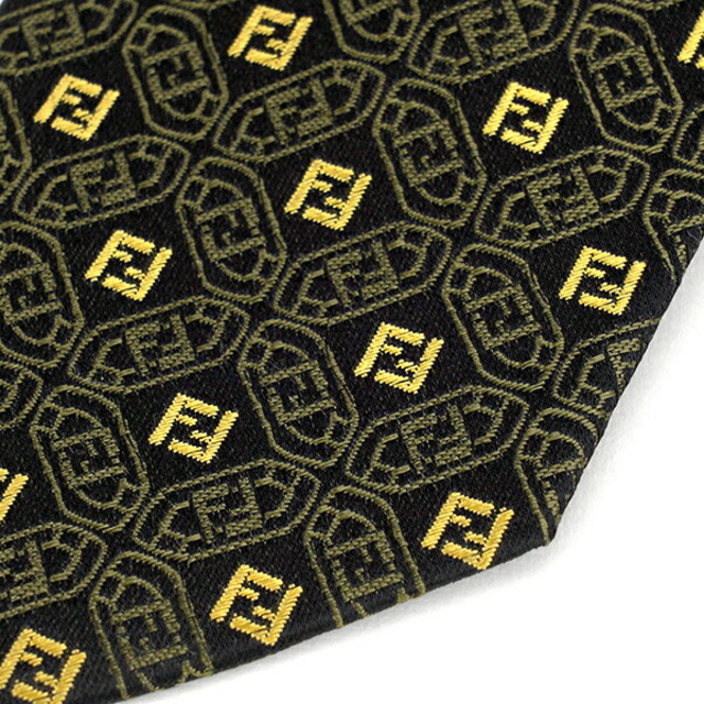 新品 フェンディ FENDI ネクタイ シルクタイ ブラック 黒 イエロー系 新品 フェンディ FENDI ネクタイ シルクタイ ブラック 黒 イエロー系