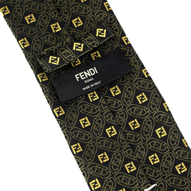 新品 フェンディ FENDI ネクタイ シルクタイ ブラック 黒 イエロー系 新品 フェンディ FENDI ネクタイ シルクタイ ブラック 黒 イエロー系