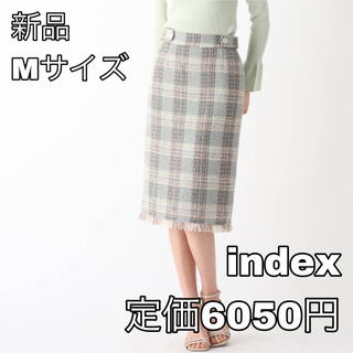 インデックス(INDEX)の3002☆index☆ファンシーツイードタイトスカート☆グリーン(ひざ丈スカート)