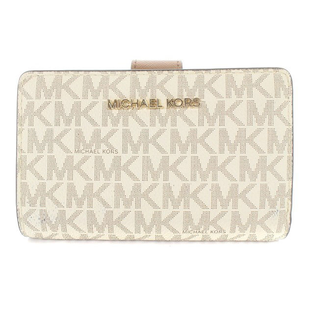 マイケルコース 財布 二つ折り財布 ロゴ 茶色 白9cmマチ