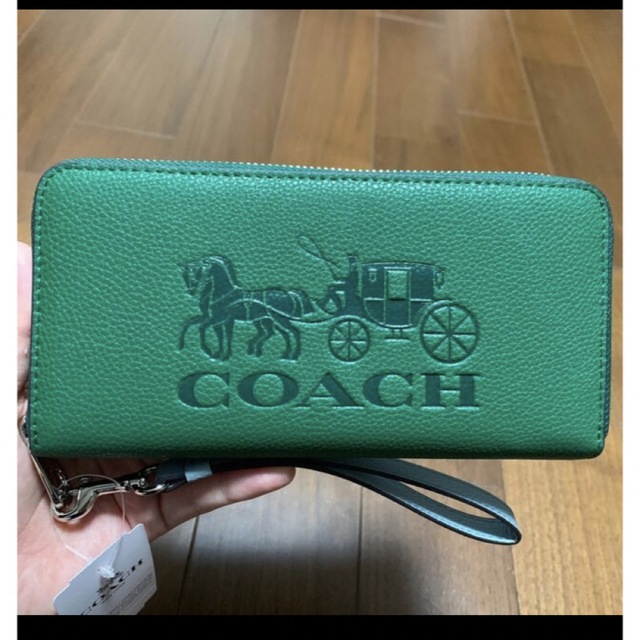 COACH - ショップバック付き 5889 コーチ 長財布 グリーン 馬車 ...