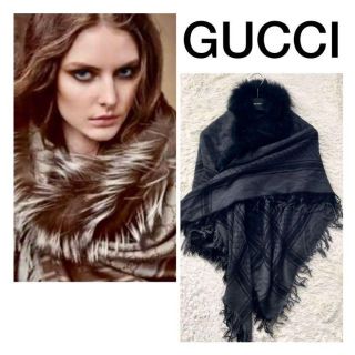 GUCCI☆ブラウン ファー付きストール-