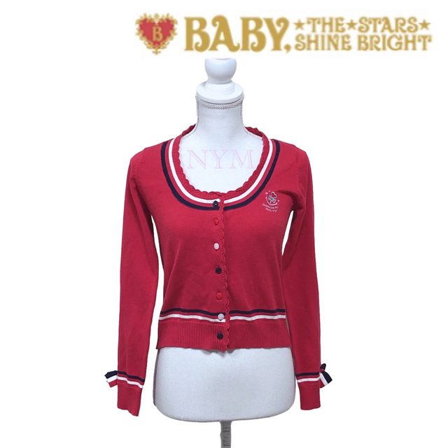 BABY,THE STARS SHINE BRIGHT(ベイビーザスターズシャインブライト)のBABYトリコロールマリンカーディガン赤レッド レディースのトップス(カーディガン)の商品写真