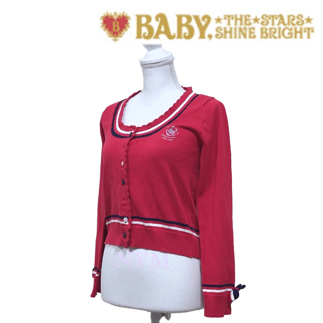 BABY,THE STARS SHINE BRIGHT(ベイビーザスターズシャインブライト)のBABYトリコロールマリンカーディガン赤レッド レディースのトップス(カーディガン)の商品写真