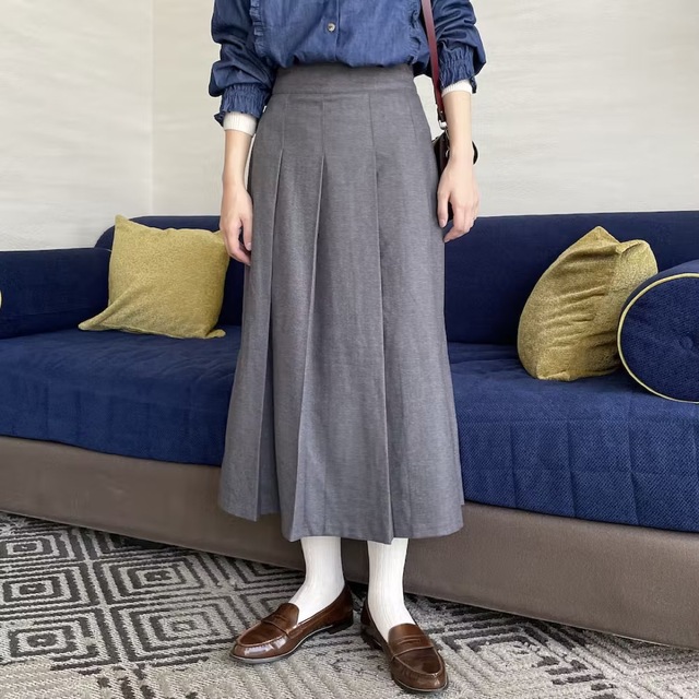 ◎お値下げ《rano》big tuck pleats skirt グレー S レディースのスカート(ロングスカート)の商品写真