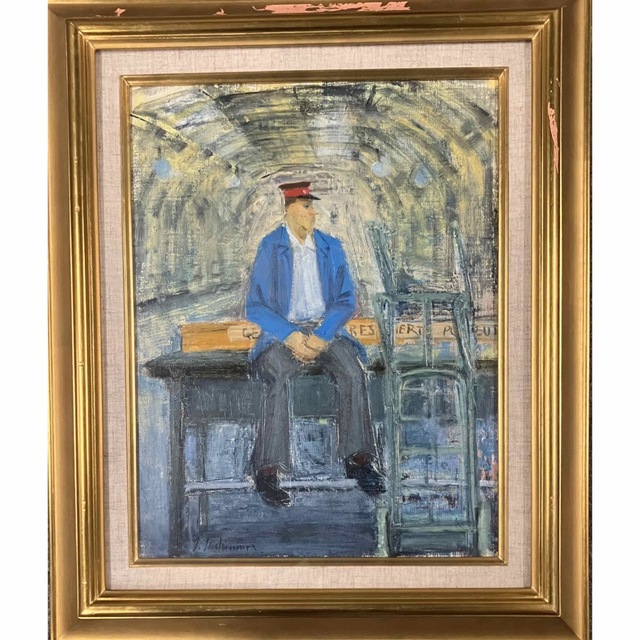 人気の雑貨がズラリ！ 西村功 「チューリッヒ駅赤帽」 6号油絵 絵画+ ...