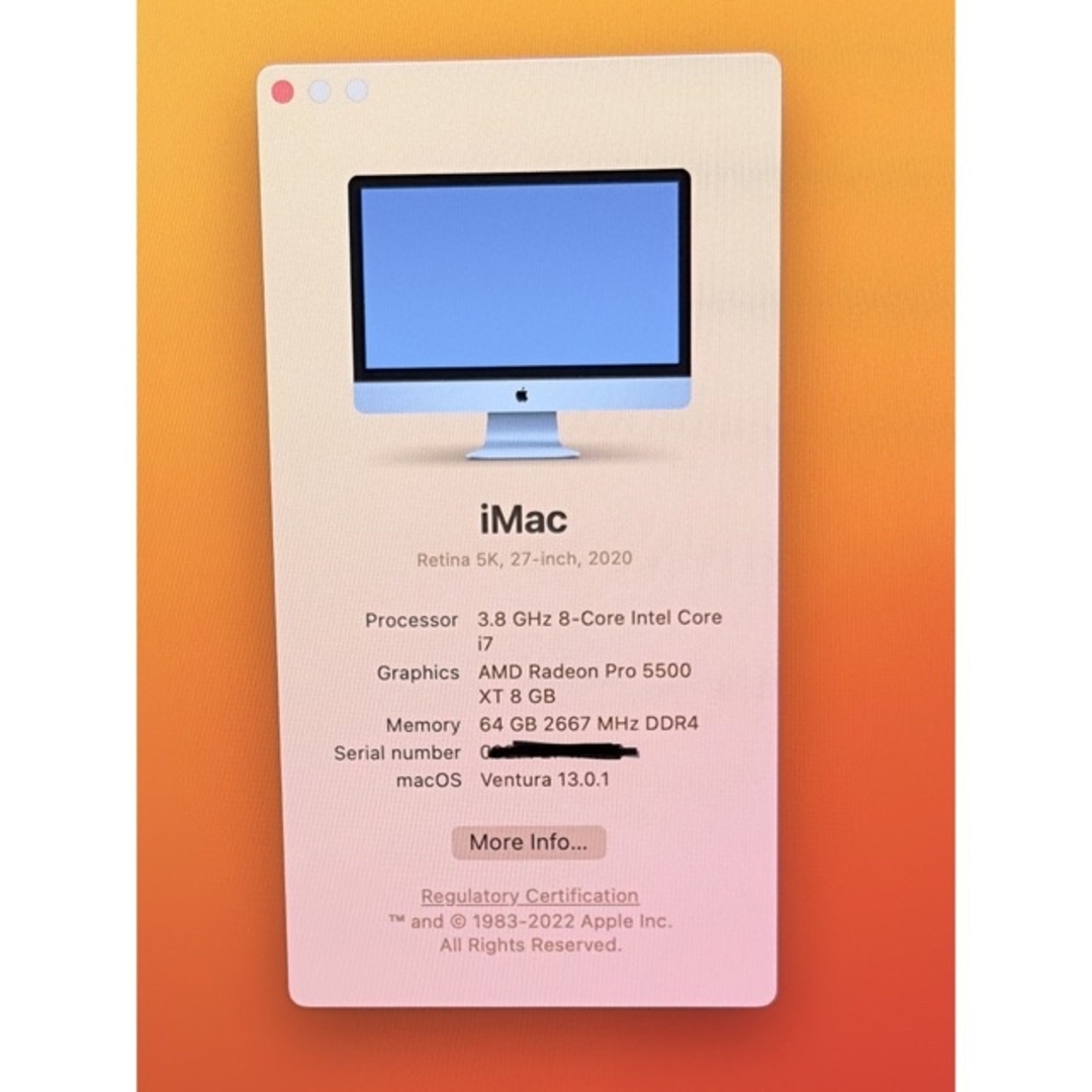 iMac 5K 27インチ 2017 i7 64GB SSD256GB