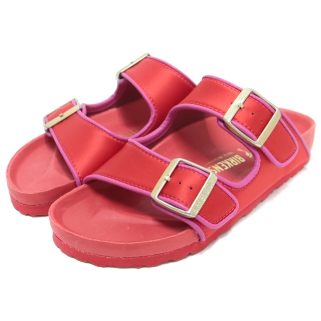 BIRKENSTOCK ビルケンシュトック サンダル 靴 シューズ レッド ピンク 赤 37 24cm フラット ダブルベルト サテン アリゾナ IL DOLCE FAR NIENTE 華やか メンズライク 女性【レディース】【美品】