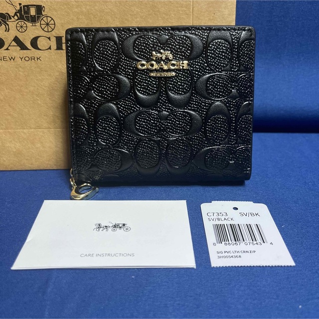 COACH 二つ折り財布 エンボス加工 スモールウォレット ブラック C7353