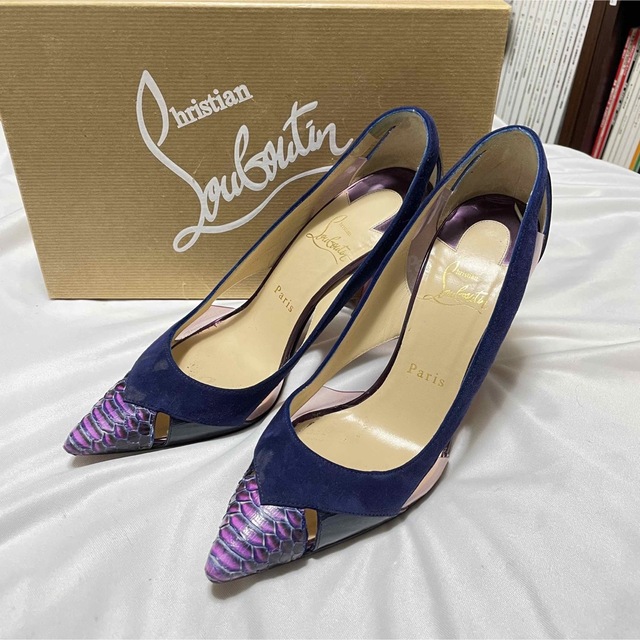 Christian Louboutin(クリスチャンルブタン)の【美品】クリスチャンルブタン 37.5 ハイヒール　スエード　パイソン レディースの靴/シューズ(ハイヒール/パンプス)の商品写真