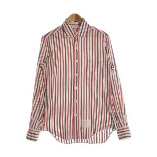 THOM BROWNE トムブラウン ストライプ ボタンダウン半袖シャツ レッド/ホワイト/ブラック