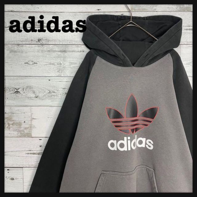 【希少デザイン】adidas★ビッグトレフォイルロゴ入り パーカー ゆるダボ古着屋3066