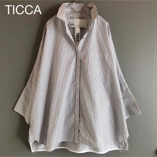 ティッカ(TICCA)の637美品ティッカTICCAコットン100％スクエアビッグシャツ白紺ストライプF(シャツ/ブラウス(長袖/七分))