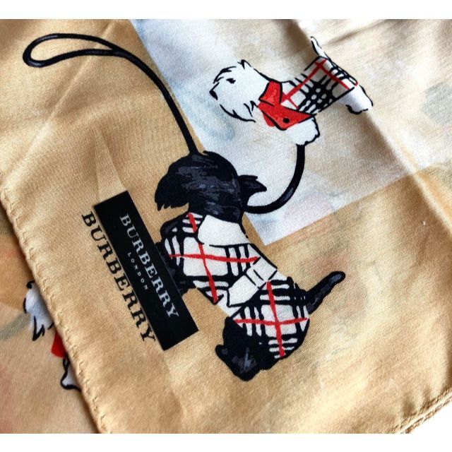 稀少柄 Burberry バーバリー大人気可愛い犬柄ミニスカーフハンカチ★膝掛け