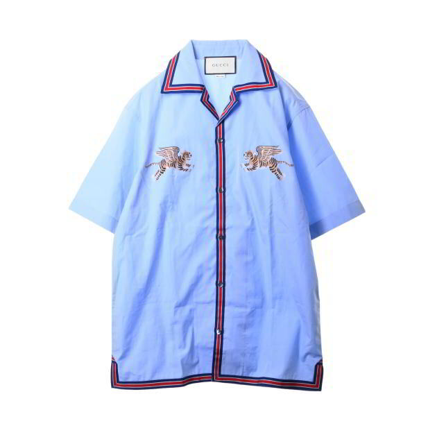 Gucci - GUCCI タイガープリント オープンカラー コットン 半袖シャツ