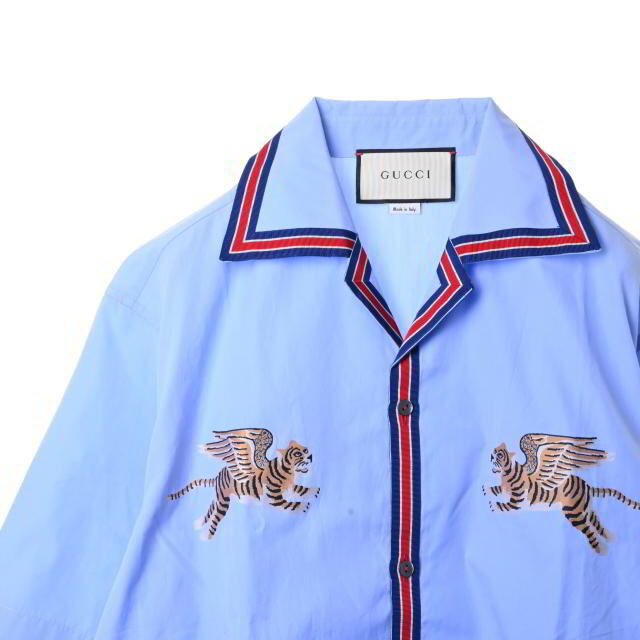 Gucci - GUCCI タイガープリント オープンカラー コットン 半袖シャツ