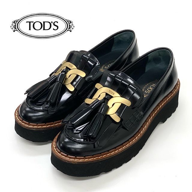 あす楽対応】 TOD'S ブラック ローファー タッセル フリンジ レザー