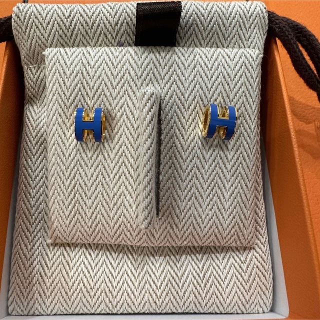新品未使用 レア HERMES エルメス ミニ ポップH ピアス YG ブルー - ピアス