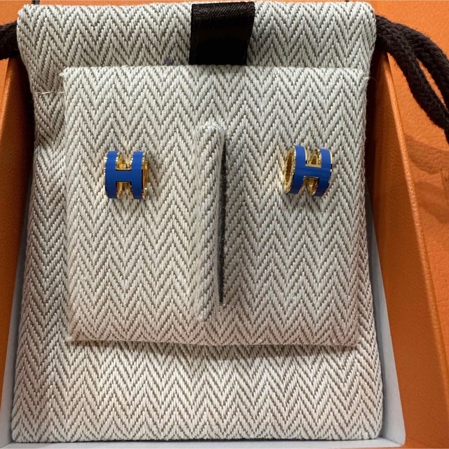 新品未使用 レア HERMES エルメス ミニ ポップH ピアス YG ブルー