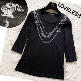 ラブレス(LOVELESS)のラブレス LOVELESS 七分袖 デザインプリント カットソー 黒 S(Tシャツ(長袖/七分))