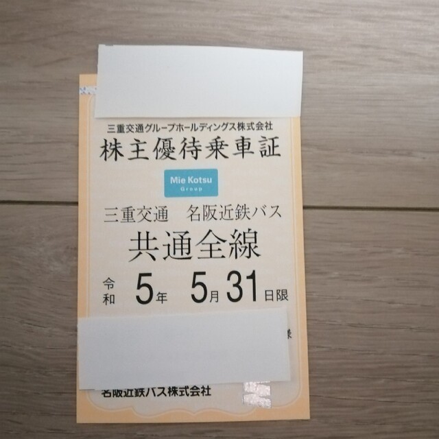 三重交通グループホールディングス株主優待乗車証　共通全線定期券1枚