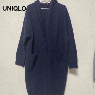 ユニクロ(UNIQLO)のUNIQLO メランジウールフーデットニットコートネイビー(ニットコート)