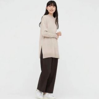 ユニクロ(UNIQLO)のUNIQLO エクストラファインメリのブレンドモックネックチュニック　美品(ニット/セーター)