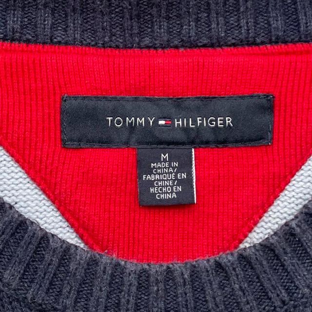 TOMMY HILFIGER(トミーヒルフィガー)の【良デザイン】トミーヒルフィガー 太ボーダー ロゴ刺繍 コットンニットセーター レディースのトップス(ニット/セーター)の商品写真