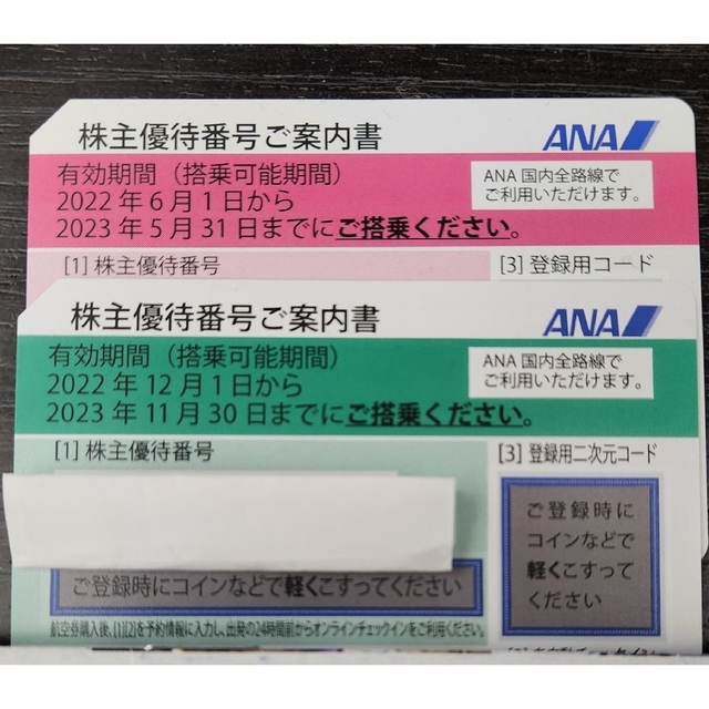 ANA株主優待券　2枚セット チケットの優待券/割引券(その他)の商品写真