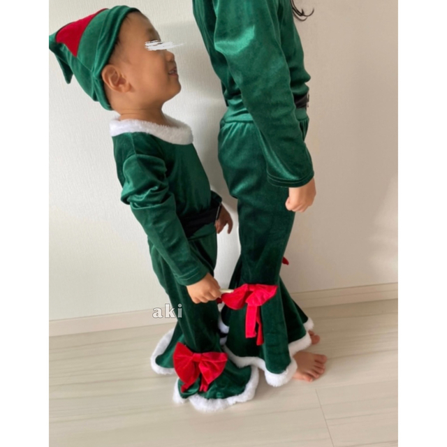 子ども服 130 緑 エルフ フレア セットアップ クリスマス 小びと 妖精 キッズ/ベビー/マタニティのキッズ服女の子用(90cm~)(その他)の商品写真