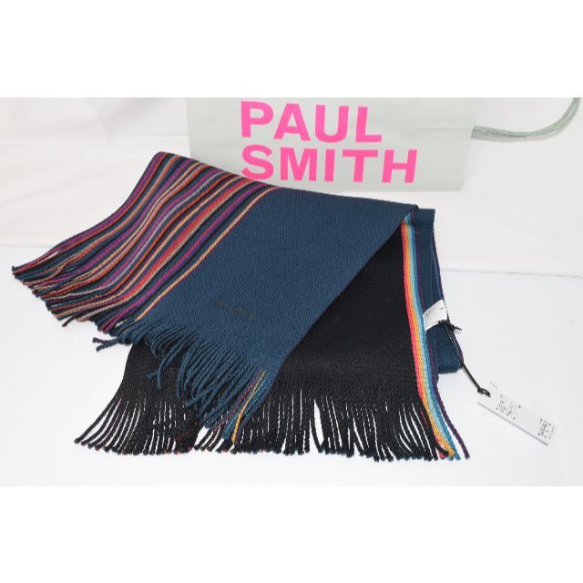 Paul Smith(ポールスミス)の新品☆Paul Smith ダブルフェイス ハーフストライプ マフラー 緑＆黒② メンズのファッション小物(マフラー)の商品写真