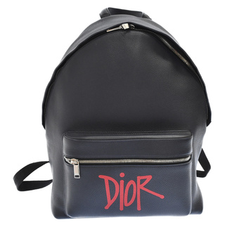 ディオール(Dior)のDIOR ディオール ×ショーン・ステューシー カーフスキン ロゴプリント　バックパック リュック ネイビー(バッグパック/リュック)