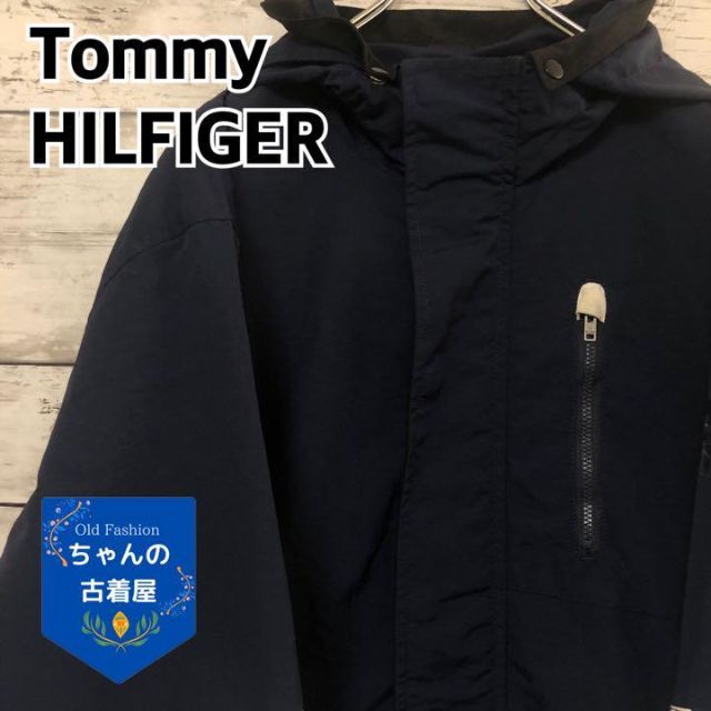 TOMMY HILFIGER(トミーヒルフィガー)の【2WAY】トミーヒルフィガー ナイロンジャケット 刺繍ロゴ メンズXL 紺白 メンズのジャケット/アウター(ナイロンジャケット)の商品写真