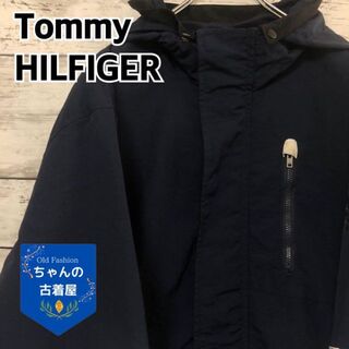 トミーヒルフィガー(TOMMY HILFIGER)の【2WAY】トミーヒルフィガー ナイロンジャケット 刺繍ロゴ メンズXL 紺白(ナイロンジャケット)