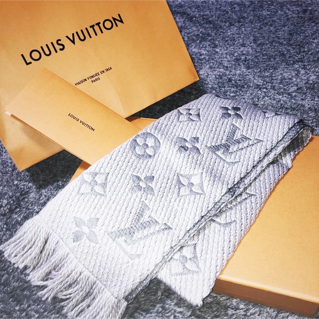 ルイヴィトン VUITTON エシャルプロゴマニア カシミヤマフラー グレー-